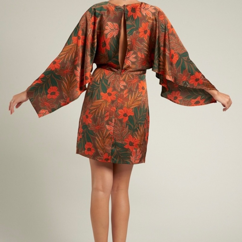 Cape Sleeve Floral Mini Dress